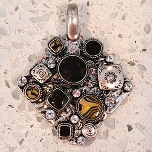 Premier Designs Pendant Multi Stone With Crystal & Enamel, S Tone, 2-3/4"×2-3/4"